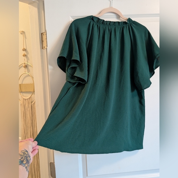 Entro- Relaxed Green Flutter Sleeve Blouse - Picture 3 of 9